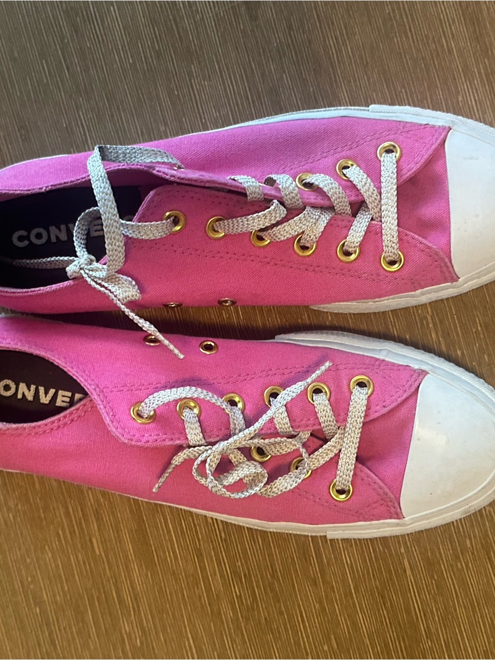 Converse Women Pink Canvas Low-Top Sneakers with Gold Eyelets